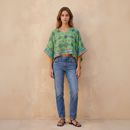 Azmiralda Hand Embroidered Top| Mint Green