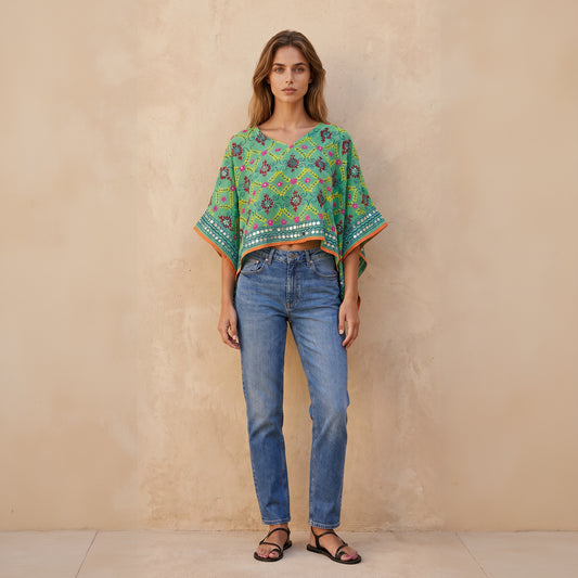Azmiralda Hand Embroidered Top| Mint Green