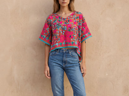 Azmiralda Hand Embroidered Top| Watermelon