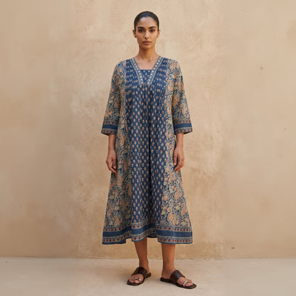 NavyBlue Paisley Cotton Dress