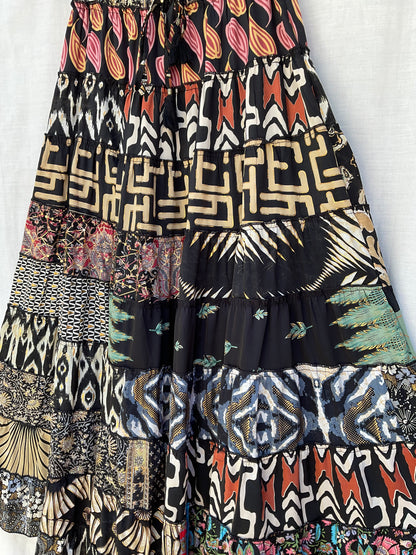Patchwork Silk Ruffle Skirt| Desert Roses