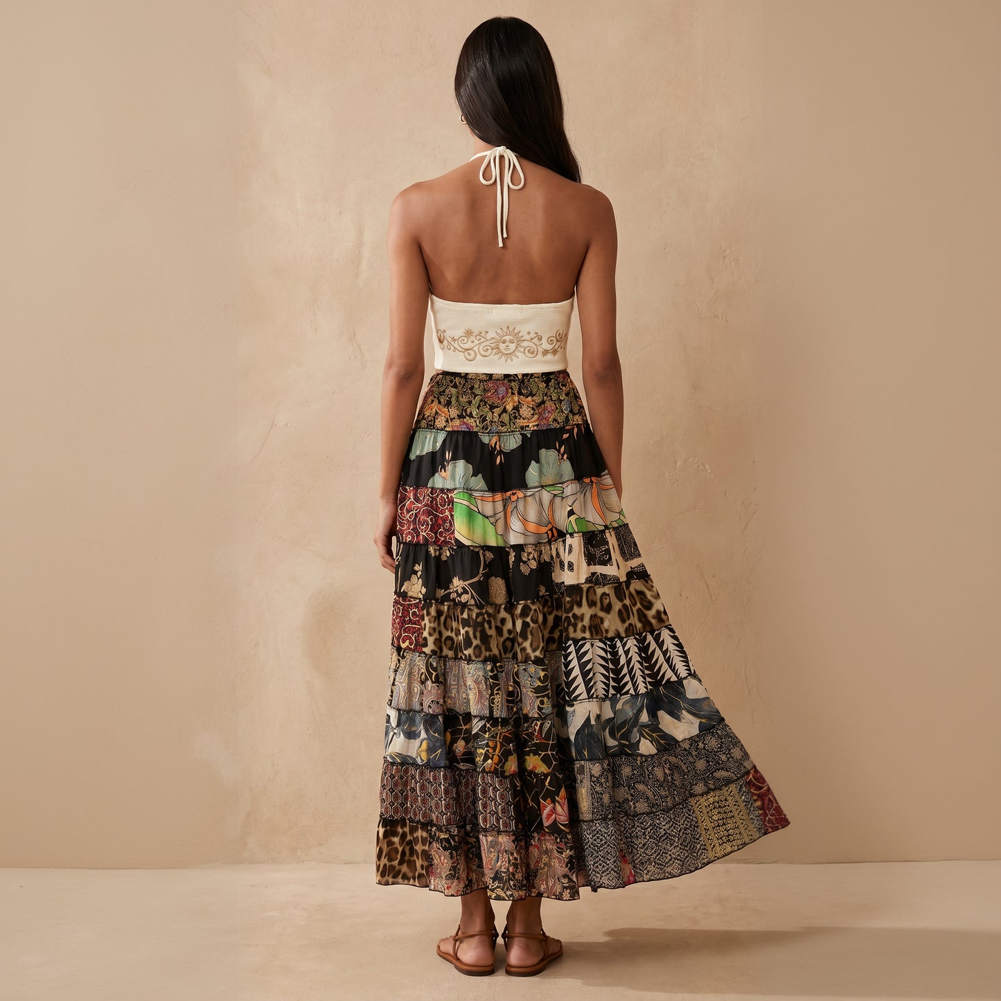 Patchwork Silk Ruffle Skirt| Eden