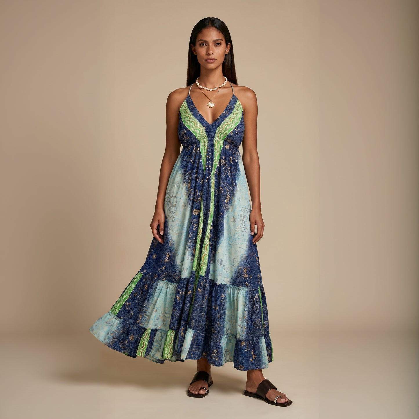 Maya Silk Backless Dress Blue