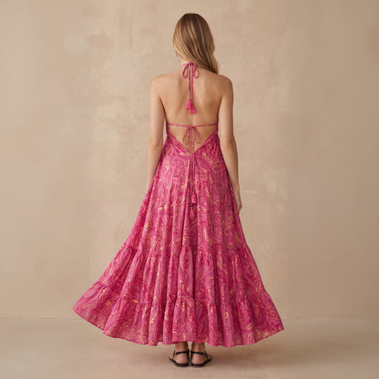 Maya Silk Backless Dress Fuchsia