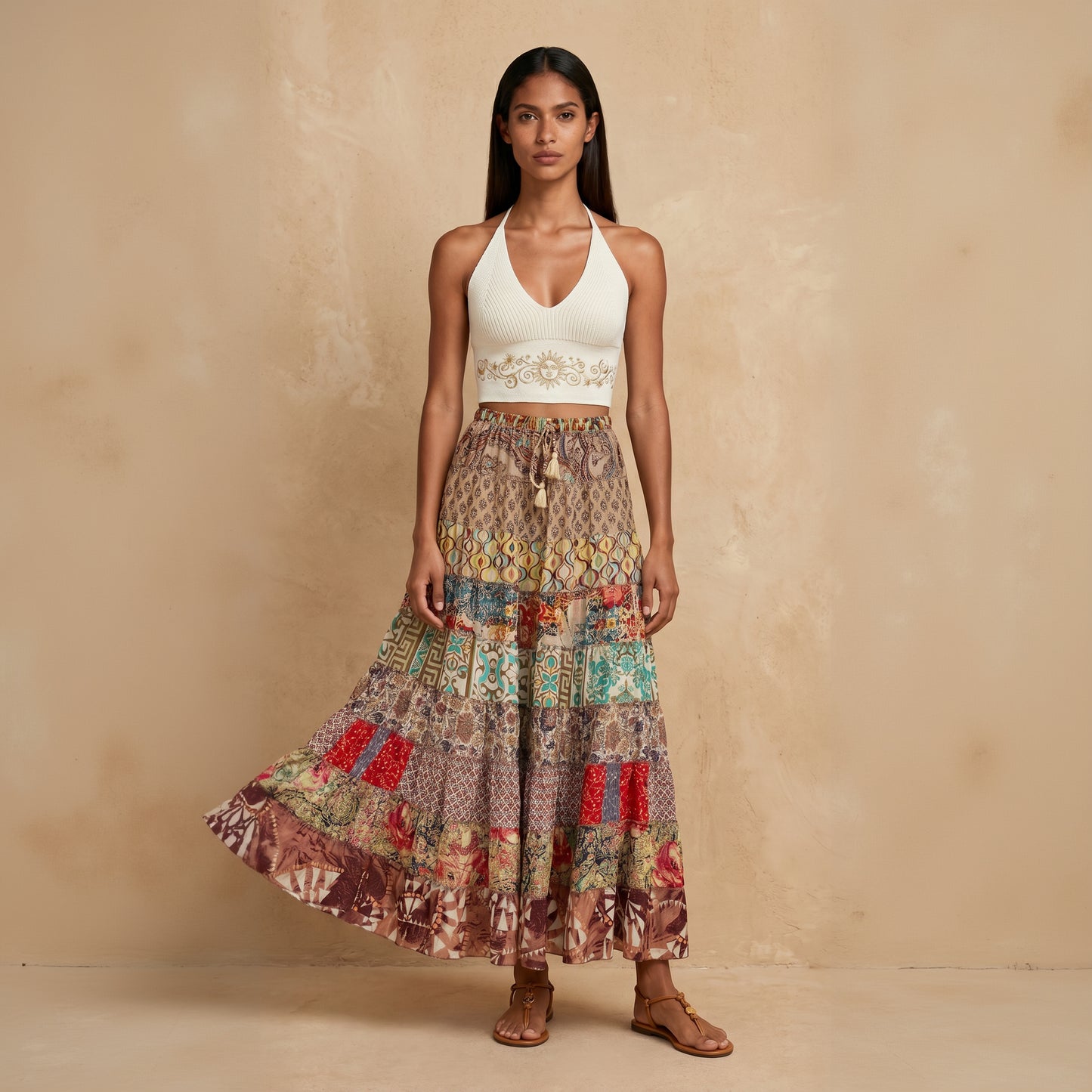 Patchwork Silk Skirt Carmel
