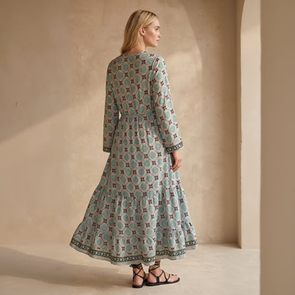 The Cerulean Mandala Silk Dress