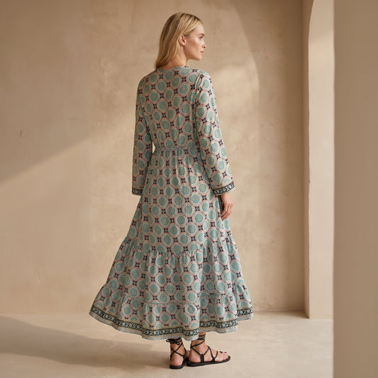 The Cerulean Mandala Silk Dress