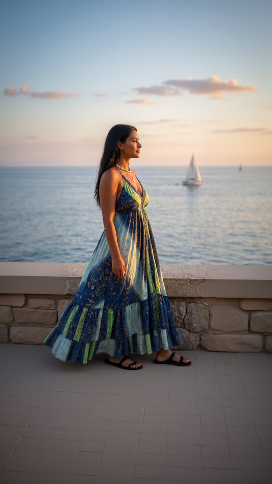 Maya Silk Backless Dress Blue