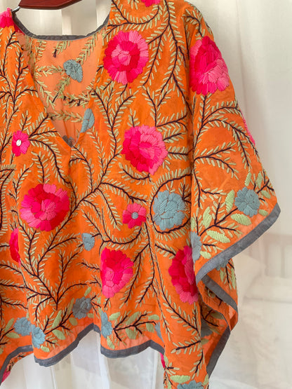 Azmiralda Hand Embroidered Crop Top| Orange