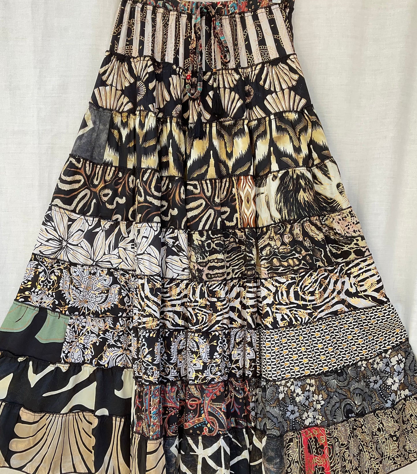 Patchwork Silk Ruffle Skirt| Stripes