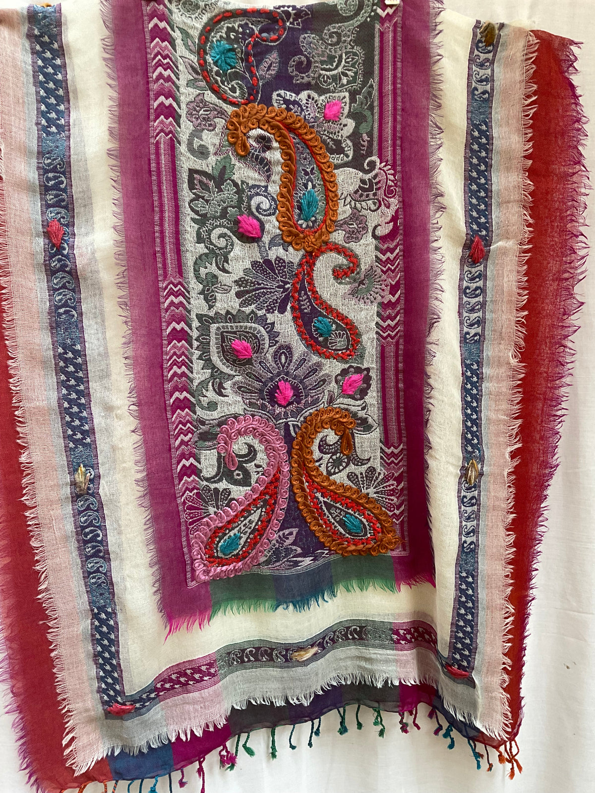Tanvi Artisan 3 Layers Wool Scarf| Fuchsia
