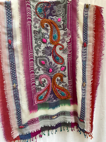 Tanvi Artisan 3 Layers Wool Scarf| Fuchsia