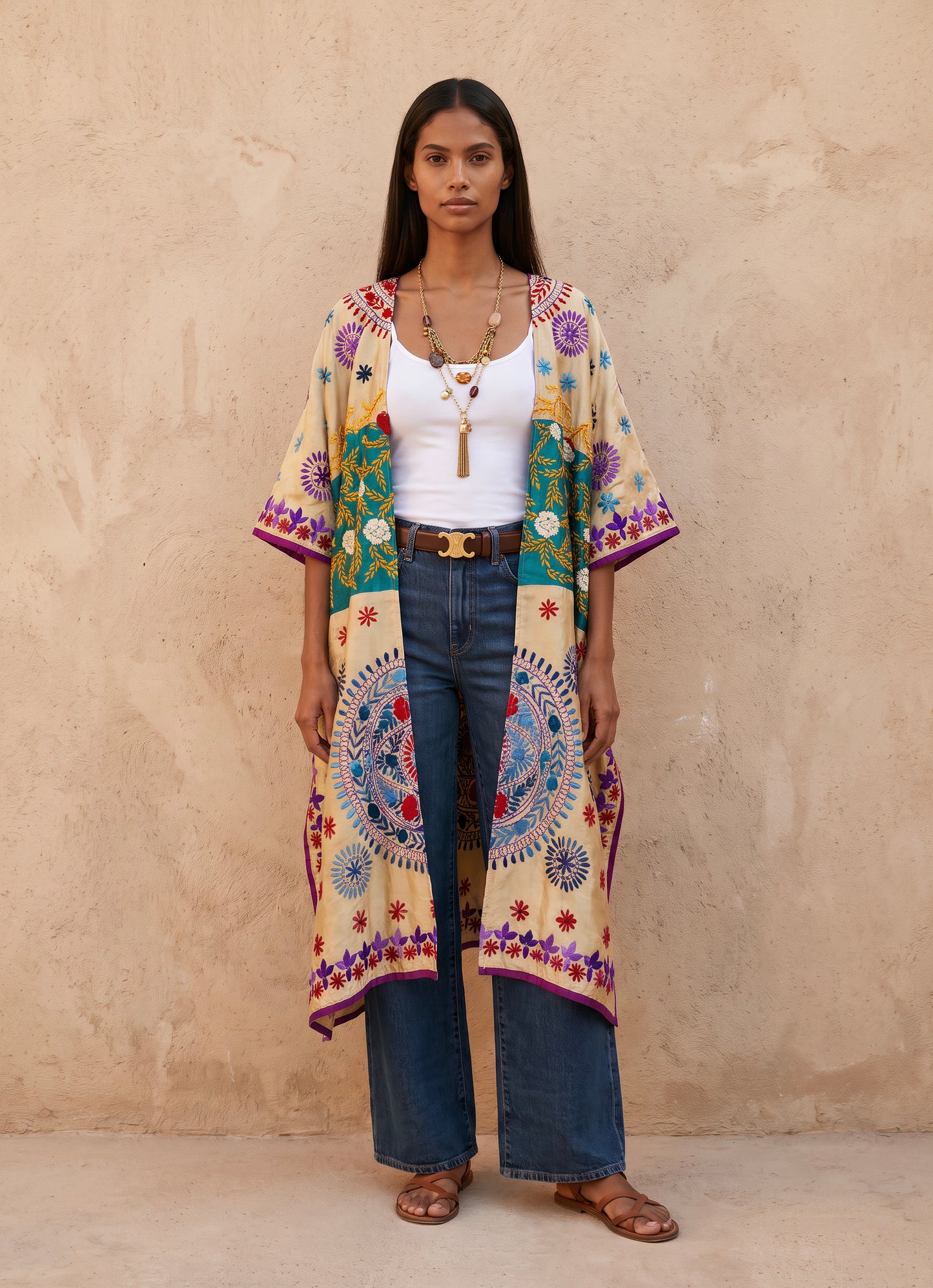 Lakshmi Hand Embroidered Kaftan Kimono| Silk