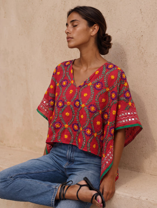 Azmiralda Hand Embroidered Crop Top| Watermelon 🍉