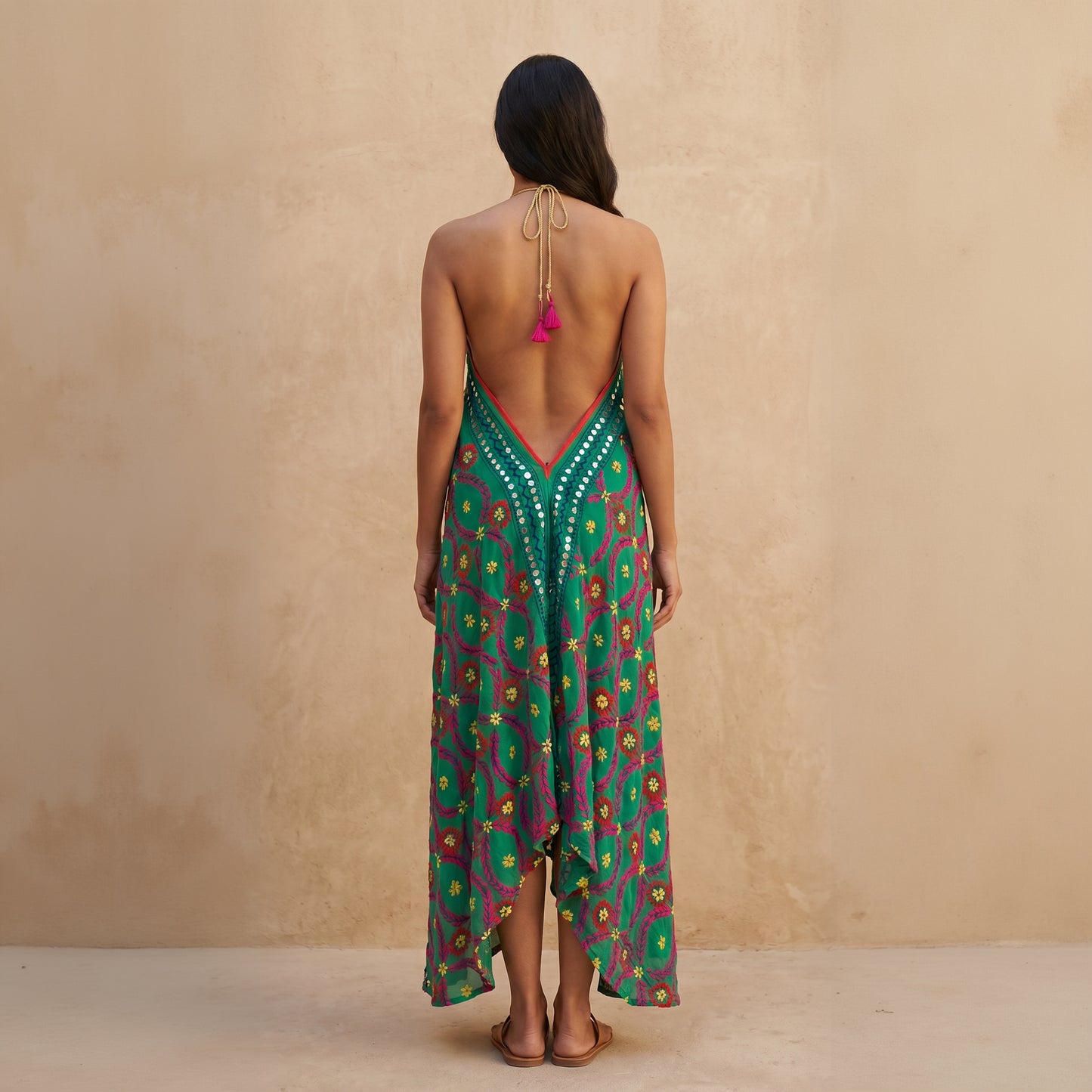 Jana Hand Embroidered Backless Dress