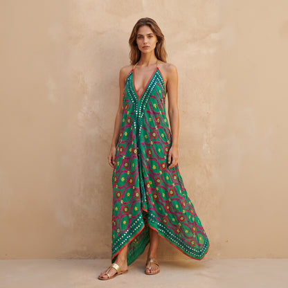 Jana Hand Embroidered Backless Dress