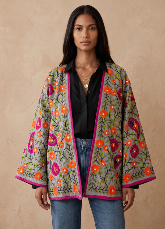 The Artisan Silk Cardigan| Smoky Grey