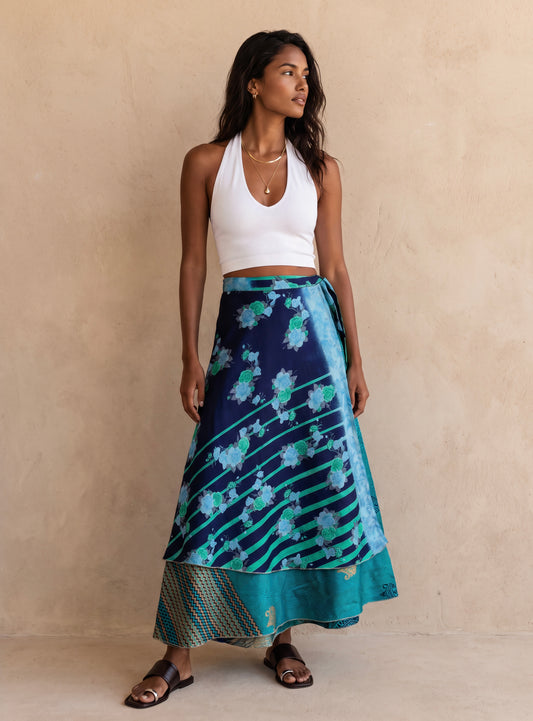 Multi-Wrap Skirt & Dress| Navy Blue Flower