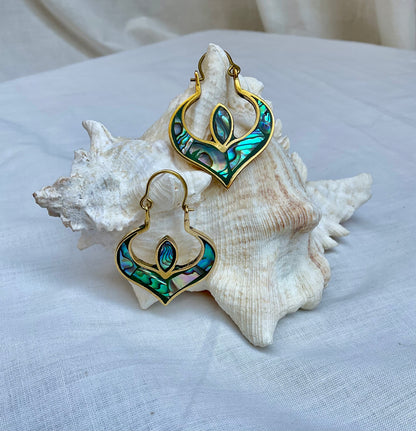 Handmade Lotus Abalone ShellBrass Earrings