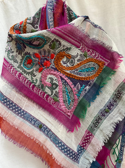 Tanvi Artisan 3 Layers Wool Scarf| Pinky