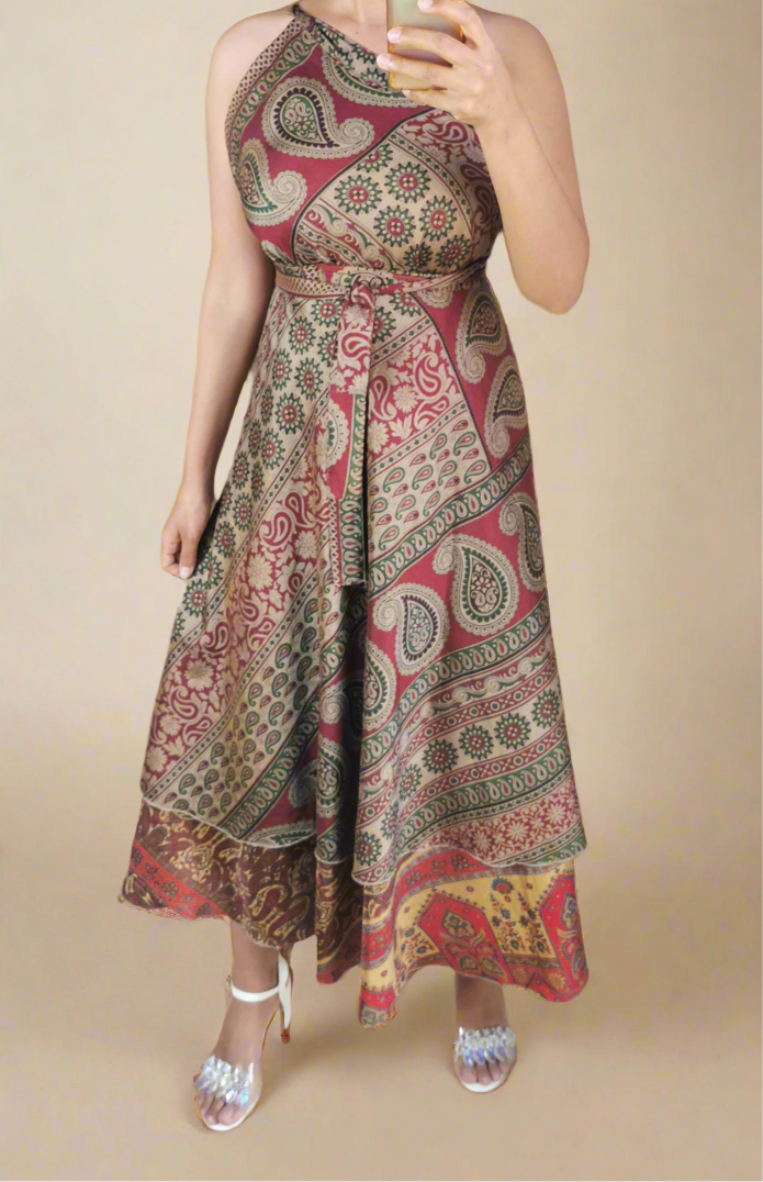 Nati Silk Double layers Wrap Skirt