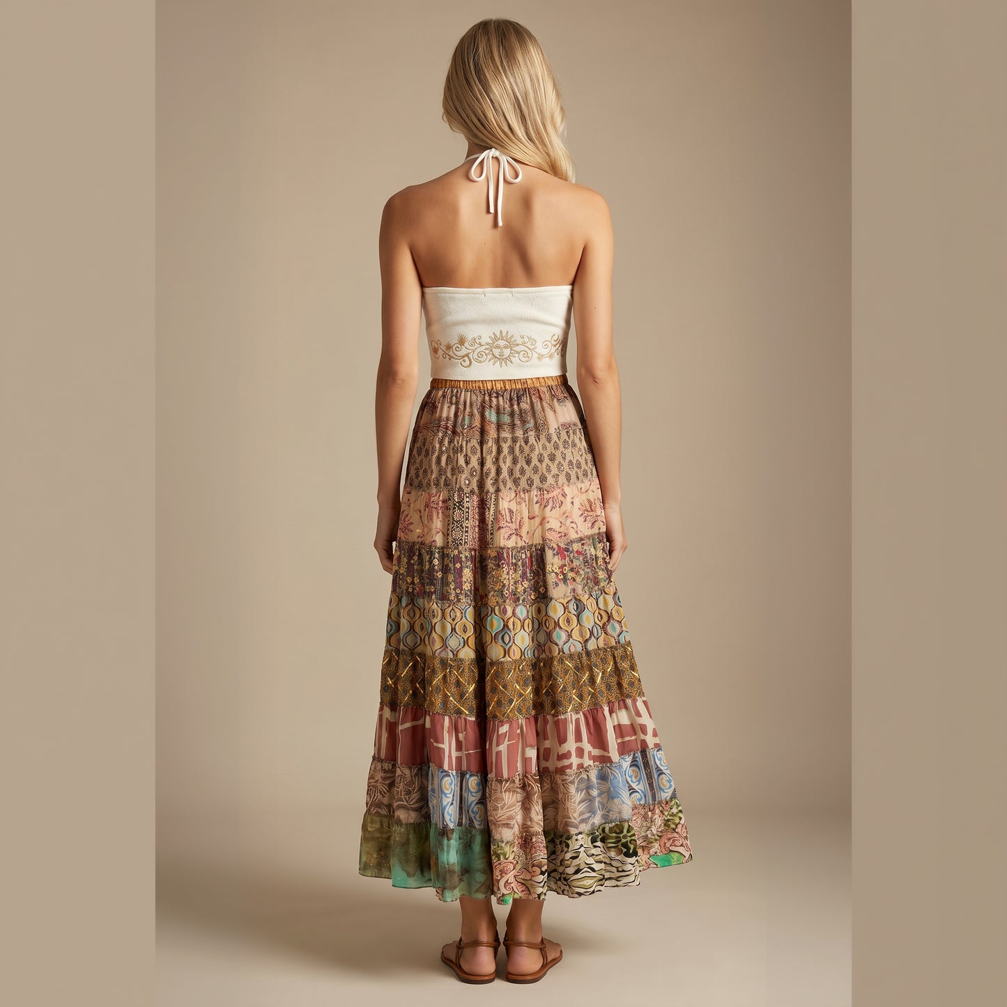 Patchwork Silk Skirt Bronze