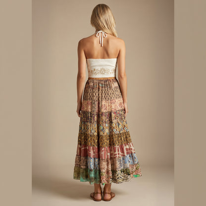 Patchwork Silk Skirt Bronze