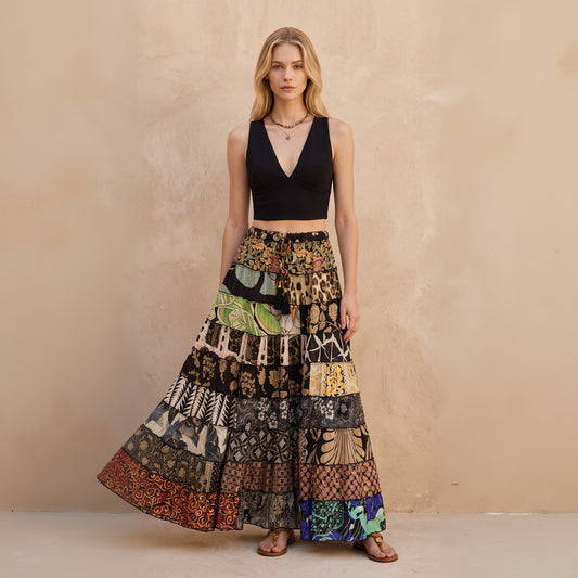 Patchwork Silk Ruffle Skirt| Eden
