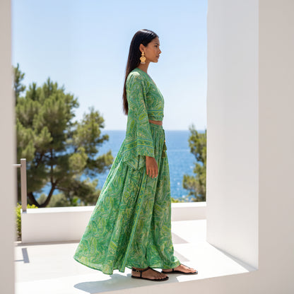 Kira Silk Pants & Top| Tropical Green