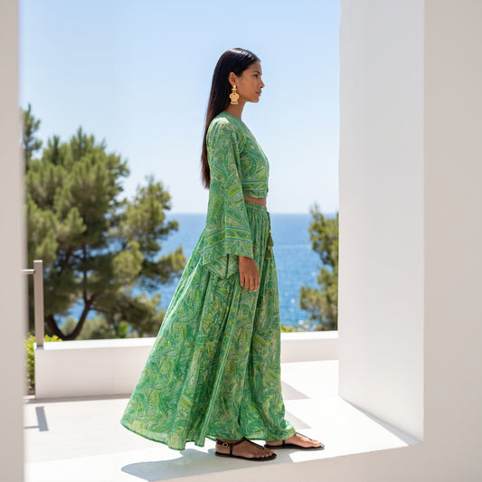Kira Silk Pants & Top| Tropical Green