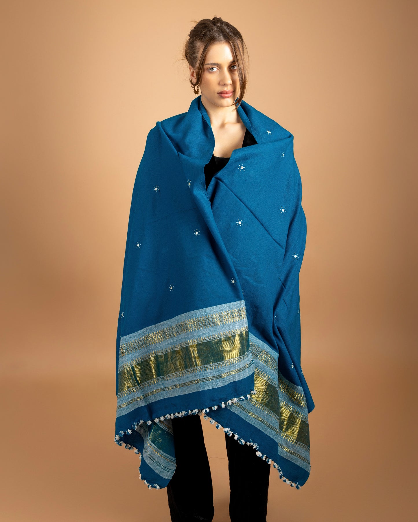 The Desert Shimmer Hand Loom Shawl| Turquoise
