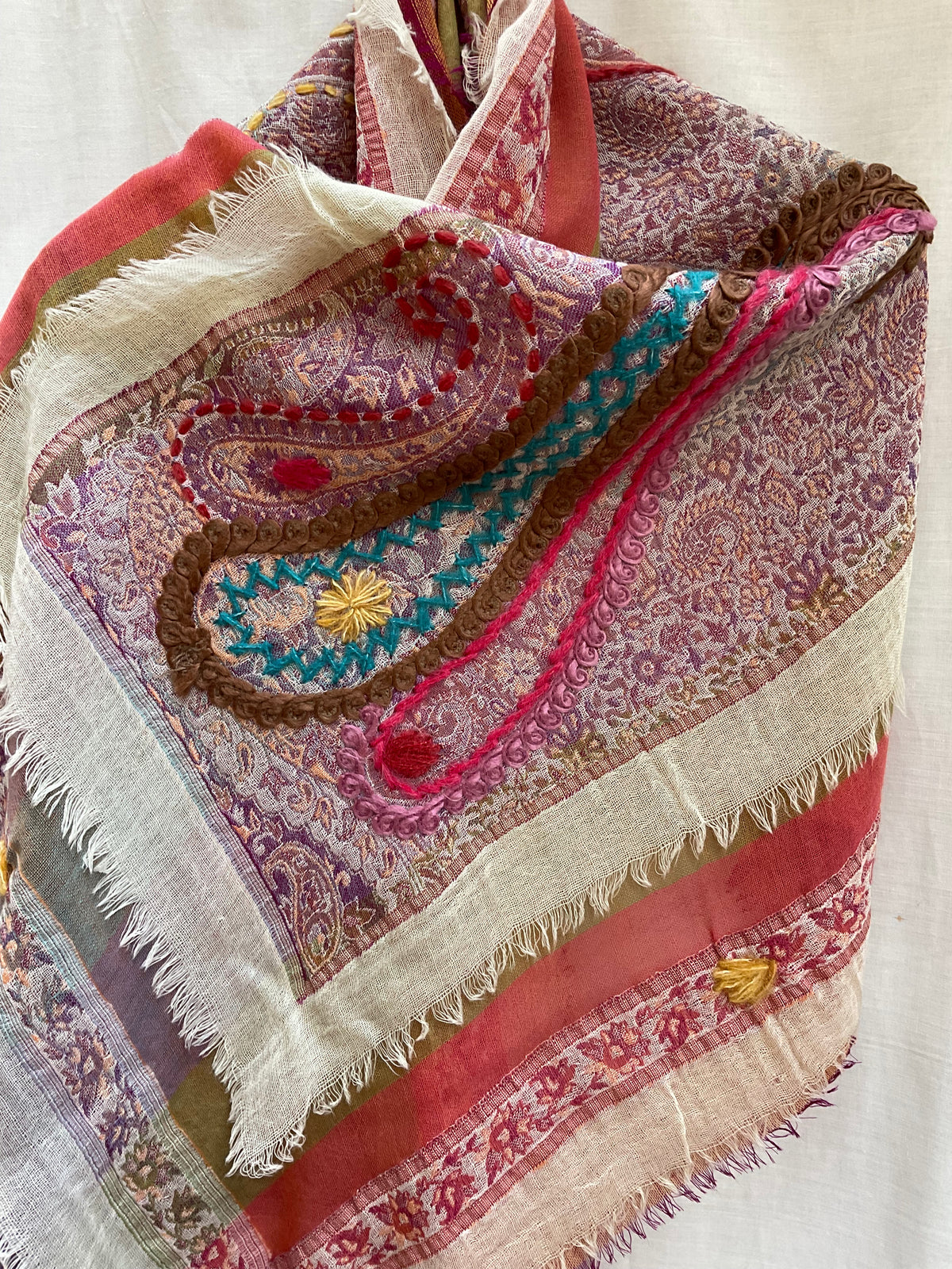 Tanvi Artisan 3 Layers Wool Scarf| Peaches