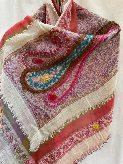 Tanvi Artisan 3 Layers Wool Scarf| Peaches