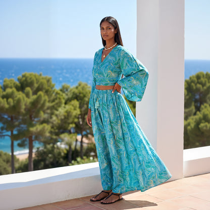 Kira Silk Pants &Top| Turquoise