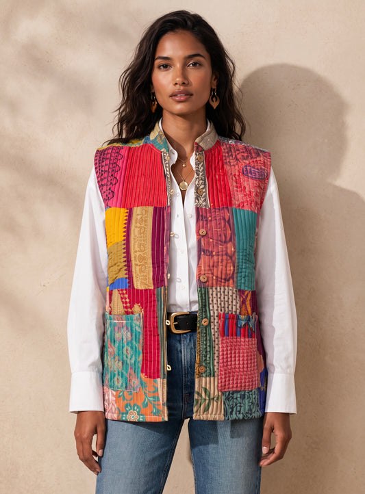 The Reversible Artisan Silk Jacket| Lemon Green Back