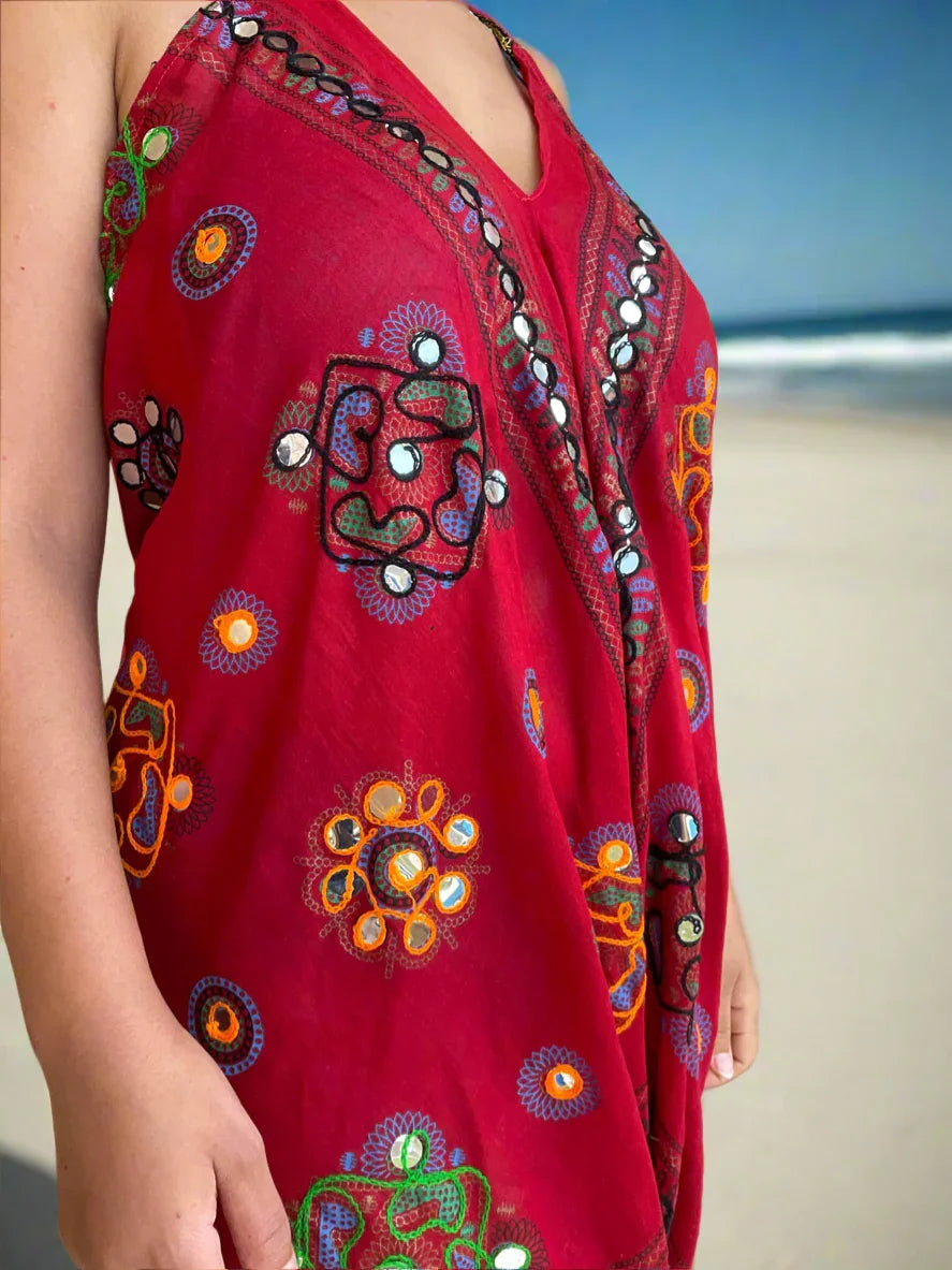 Ajabde Mirror Embroidered Backless Jumpsuit In Red
