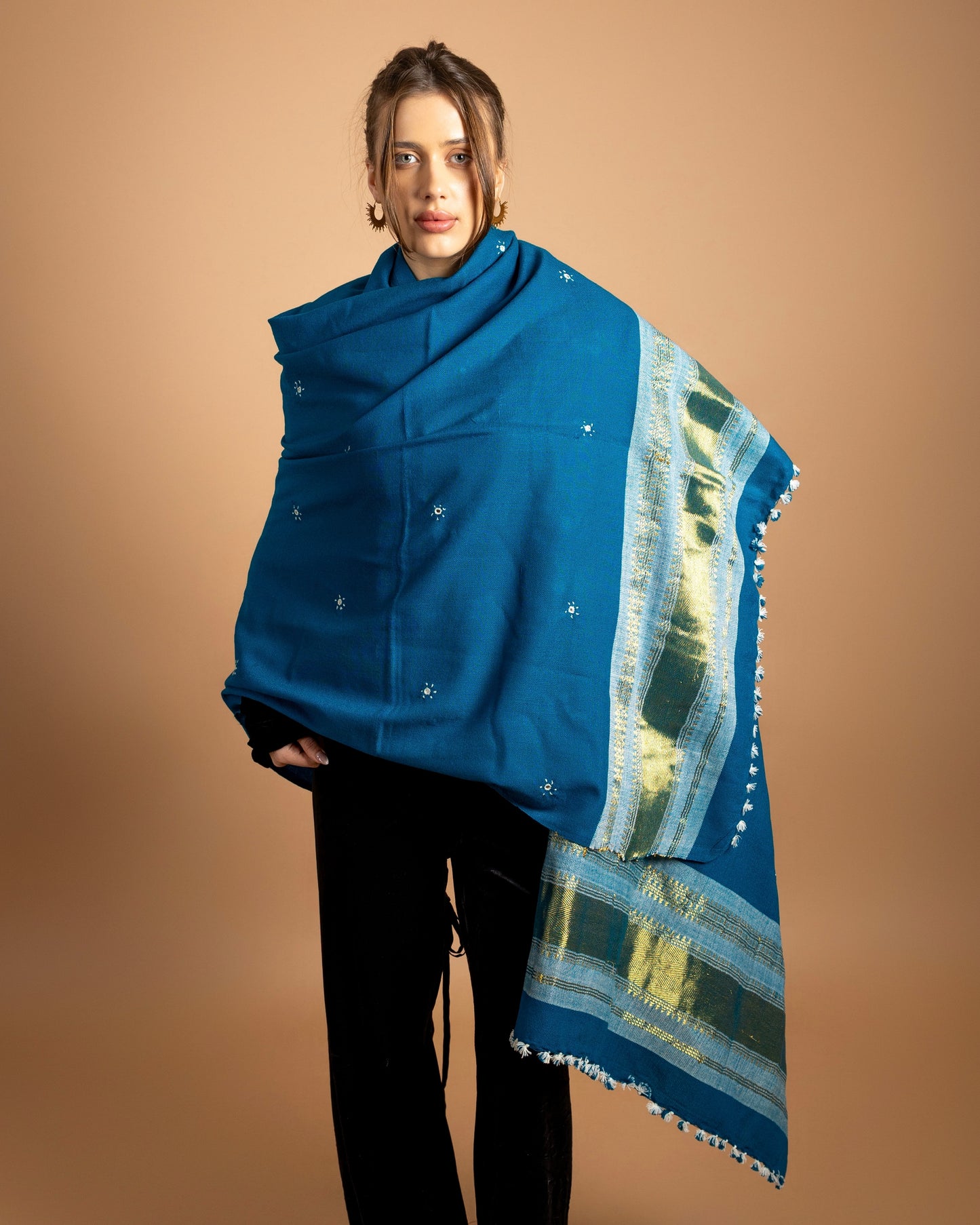 The Desert Shimmer Hand Loom Shawl| Turquoise