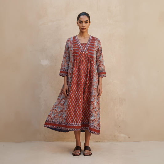 Paisley Heritage Cotton Dress|Maroon