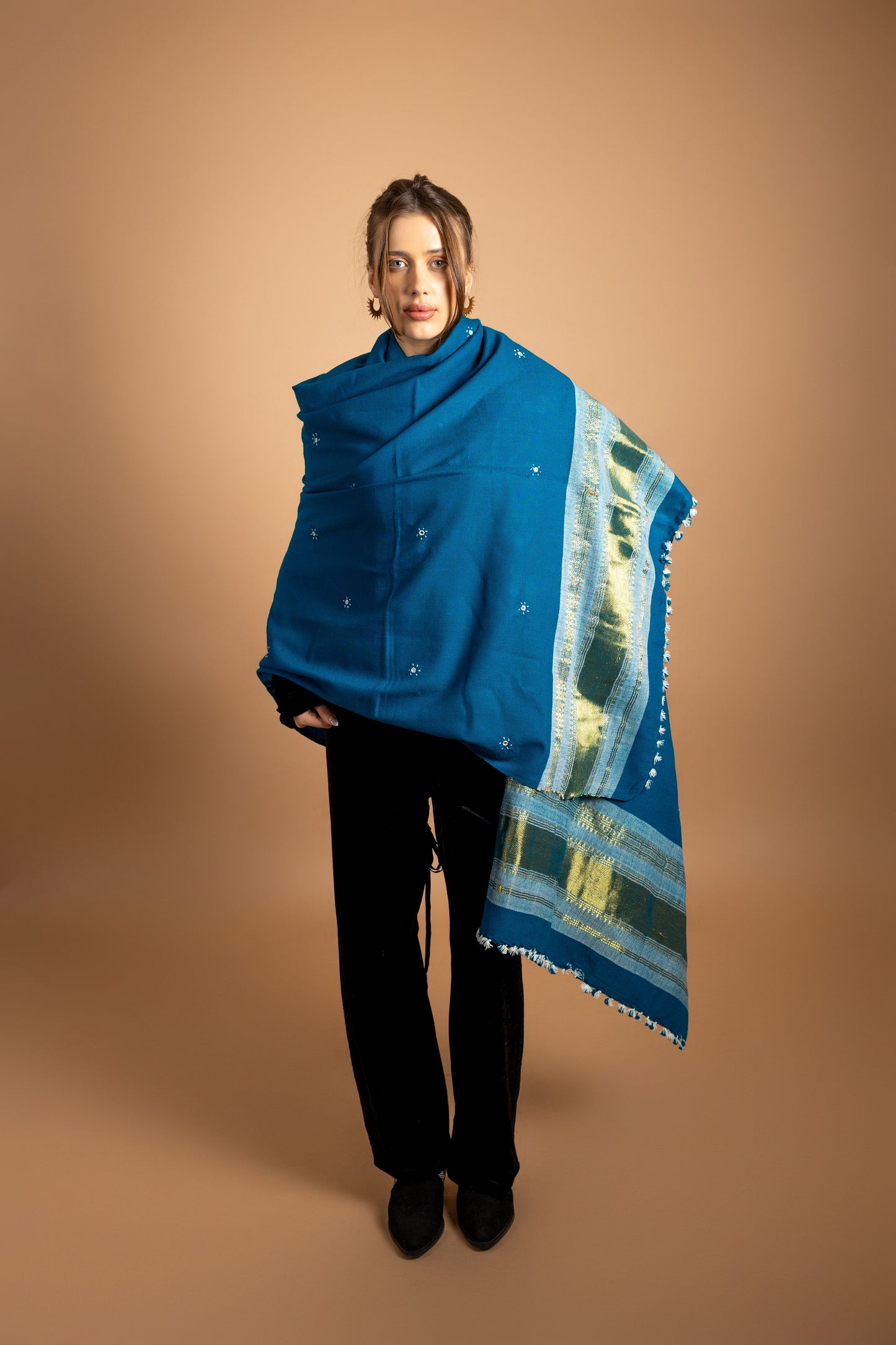 The Desert Shimmer Hand Loom Shawl| Turquoise