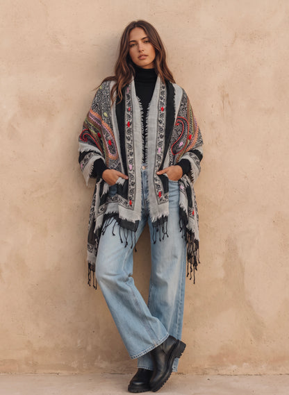 Tanvi Artisan 3 Layers Wool Scarf| Black