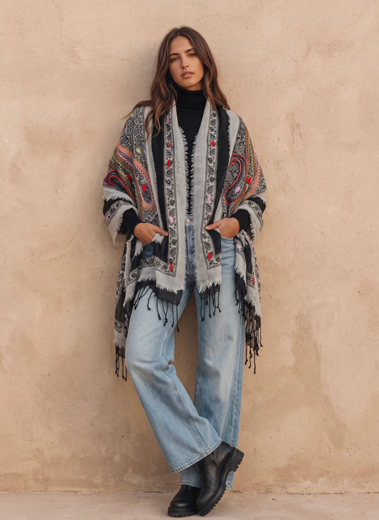 Tanvi Artisan 3 Layers Wool Scarf| Black