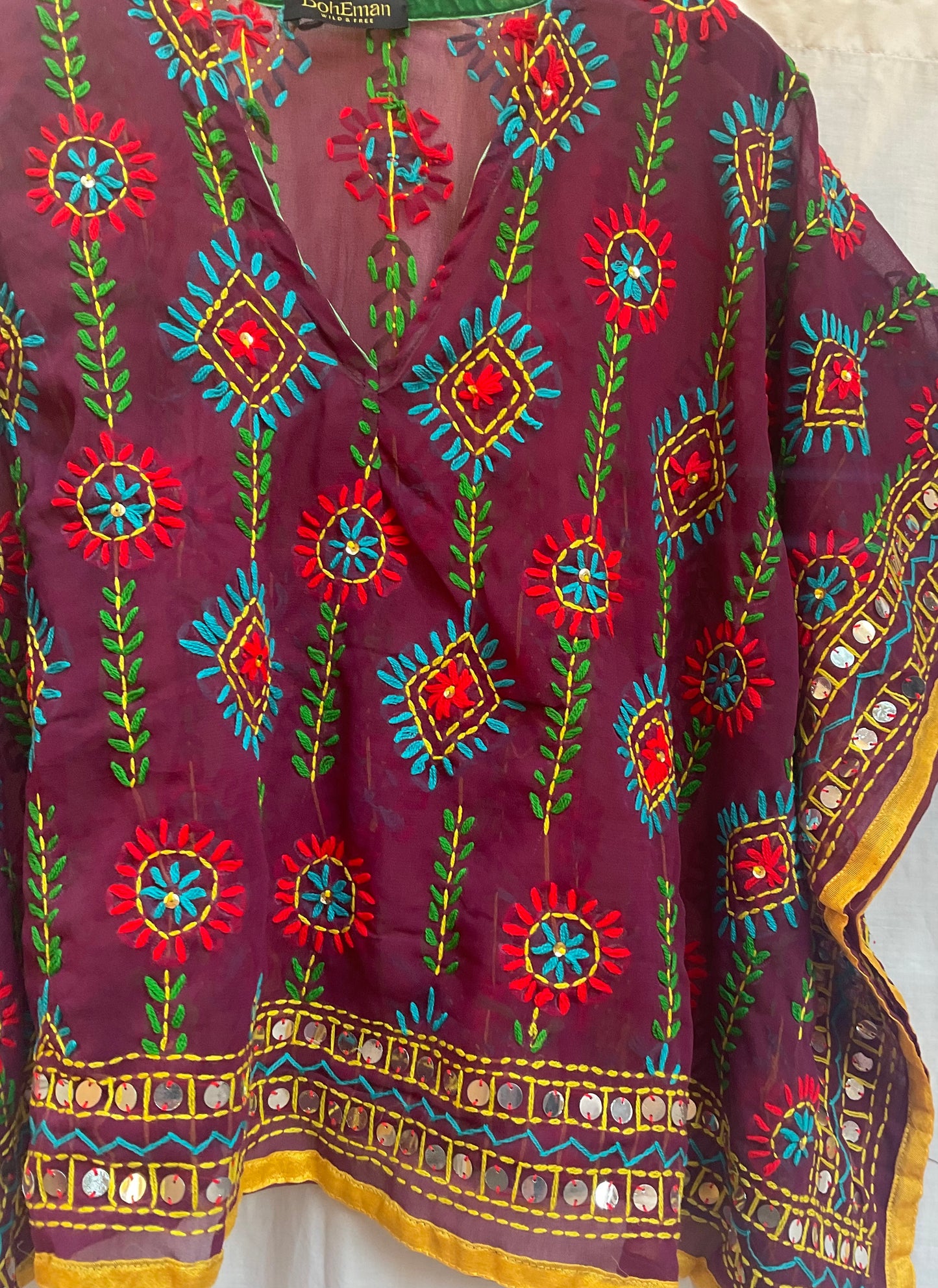 Azmiralda Hand Embroidered Top| Burgundy