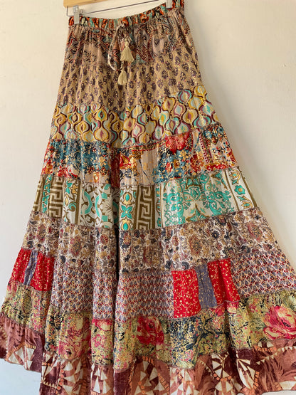 Patchwork Silk Skirt Carmel