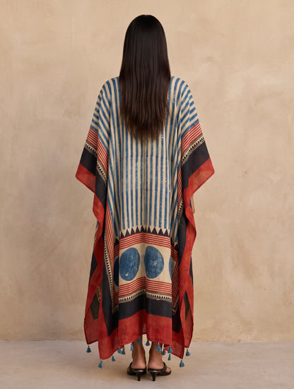 The Ajrakh Midi Silk Duster| Beige