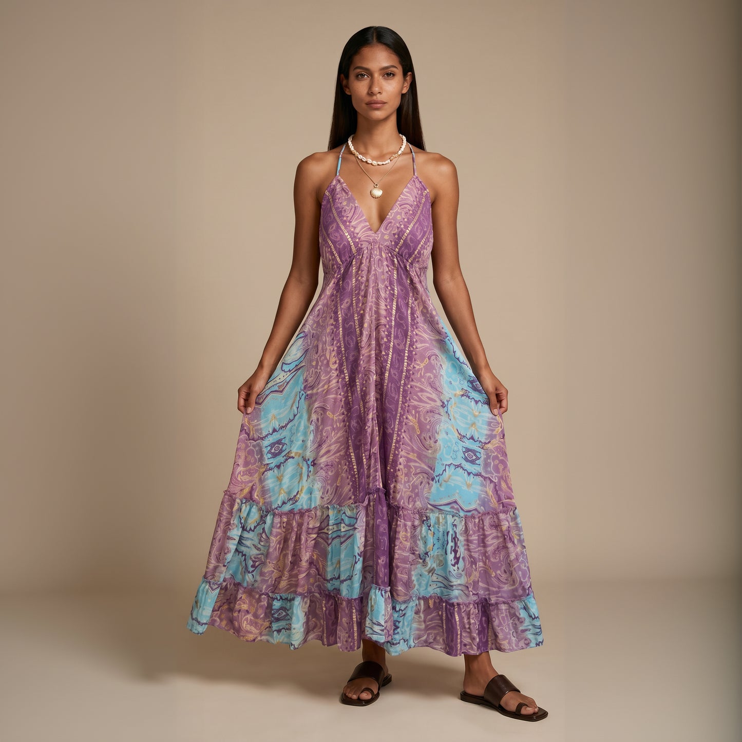 Maya Silk Backless Dress|Purple