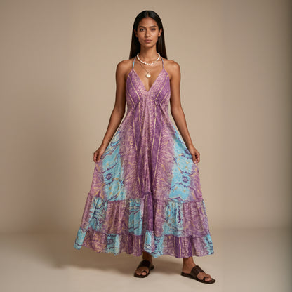 Maya Silk Backless Dress|Purple