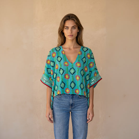 Azmiralda Hand Embroidered Top| Mint