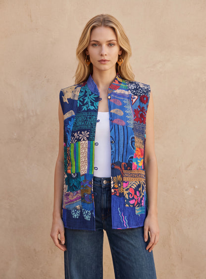 The Reversible Artisan Silk Jacket| Navy Blue Back