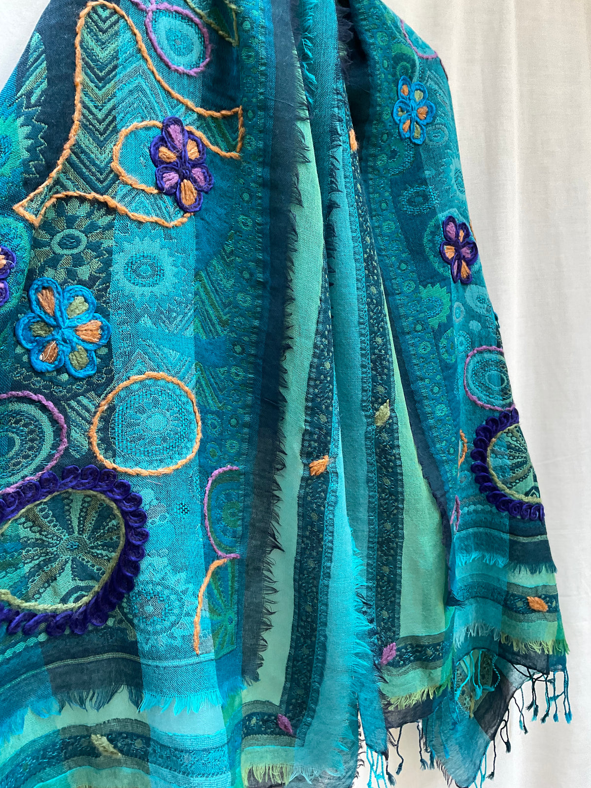 Tanvi Artisan 3 Layers Wool Scarf| Teal Blue