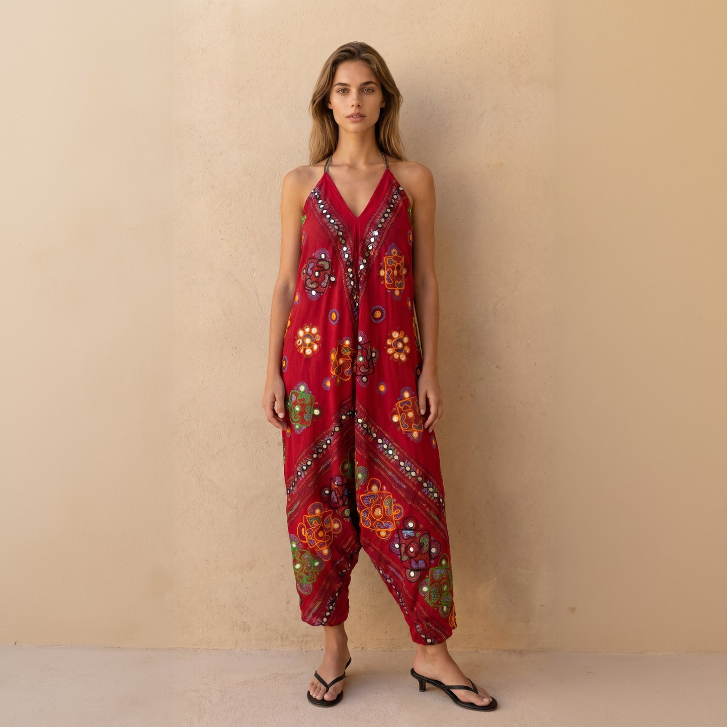 Ajar Backless Cotton Jumpsuit
